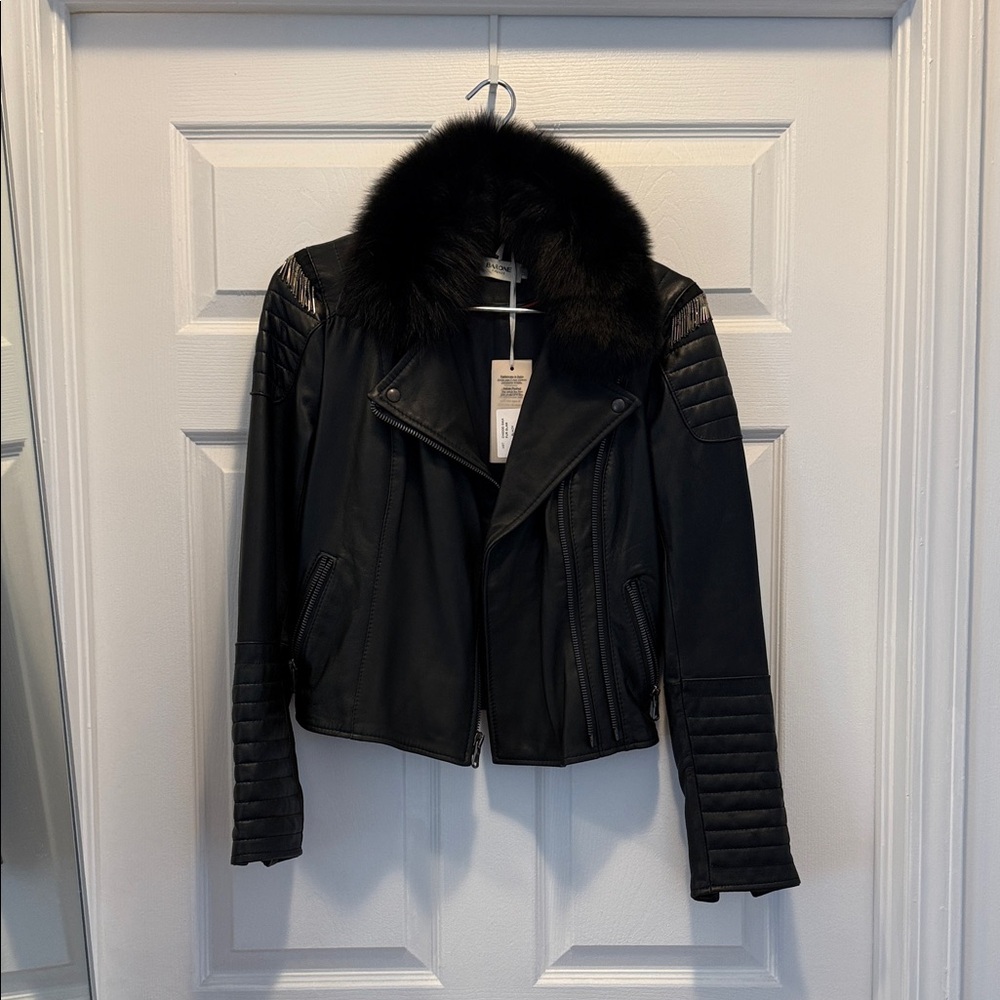 BARONE FIRENZE - Black Moto Jacket - detached fur